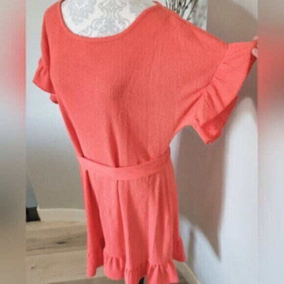 MICHAEL KORS Crinkle Crepe Ruffled Flutter sleeve Gauze  Dress  Sz Lrg NWT - Picture 6 of 12